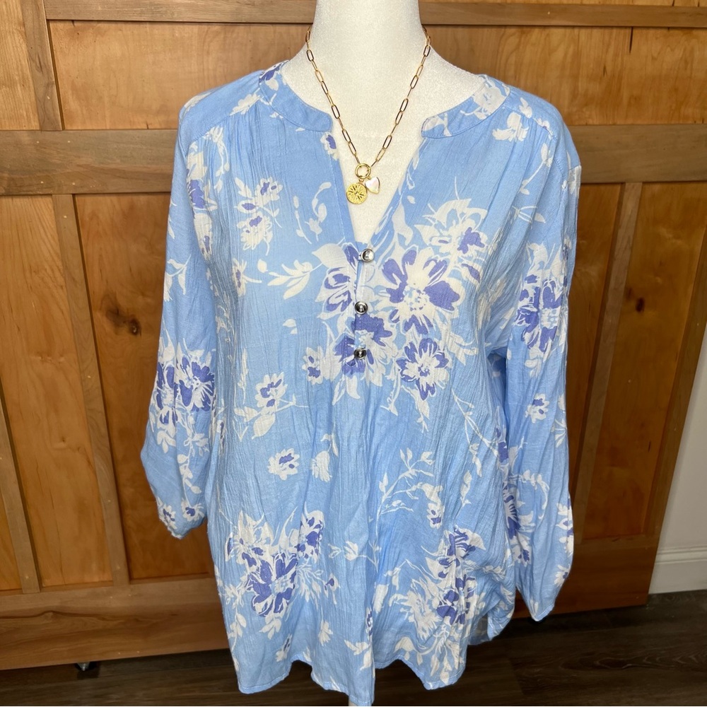 Coral Bay NWOT | XL Size | Floral Blue, White and Purple Women's Tunic Top